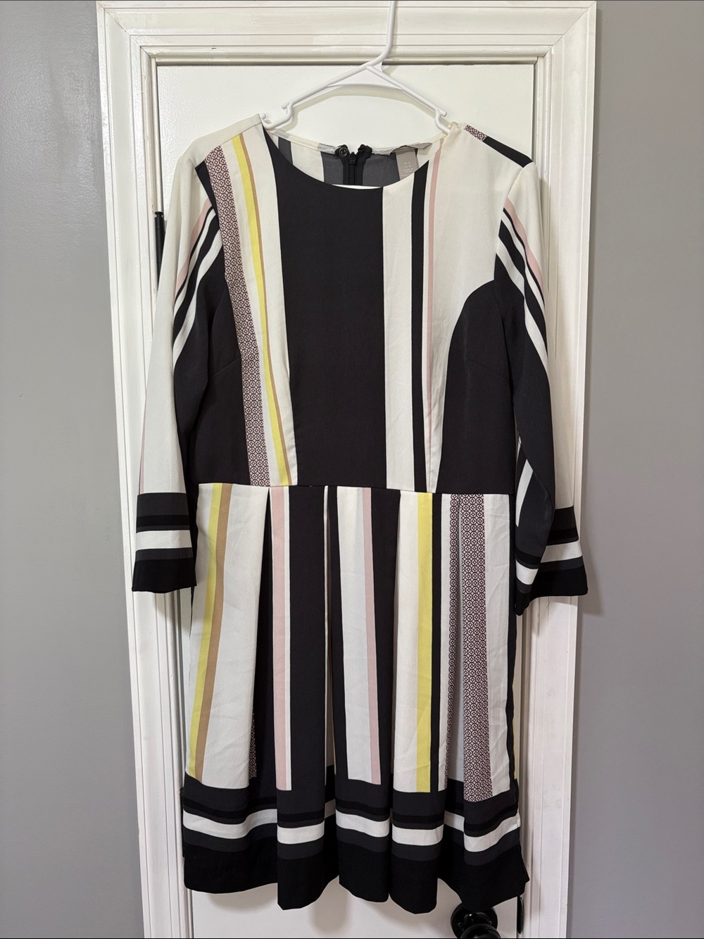 H&M Black, White & Yellow Striped Midi Dress